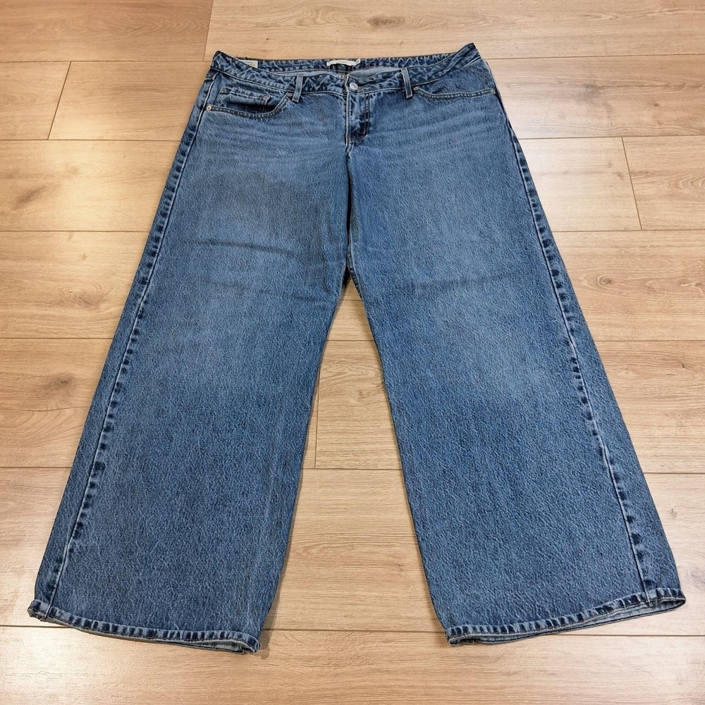 Levis Premium Low Loose Jeans Womens 34x30 Blue Med Wash Relaxed Wide Leg Denim